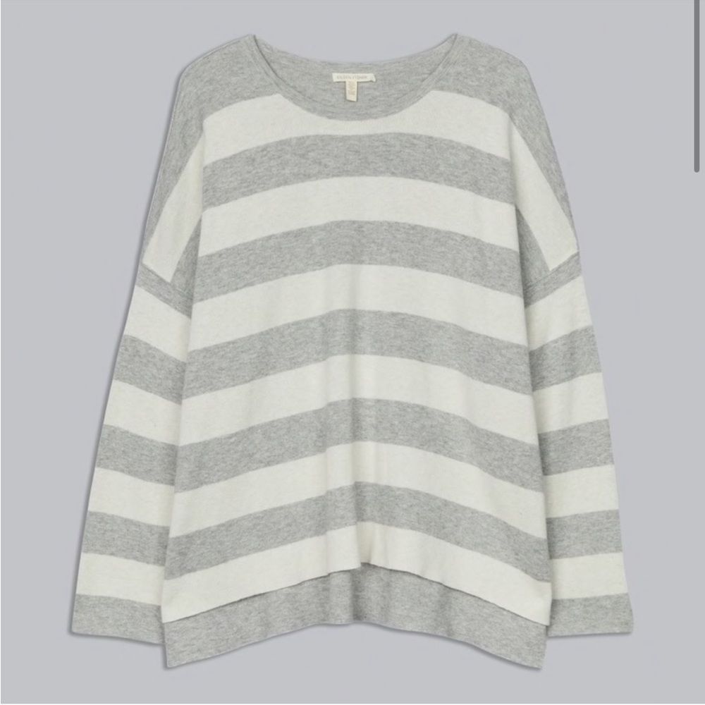 EILEEN FISHER Cashmere & Cotton Striped Crewneck Sweater